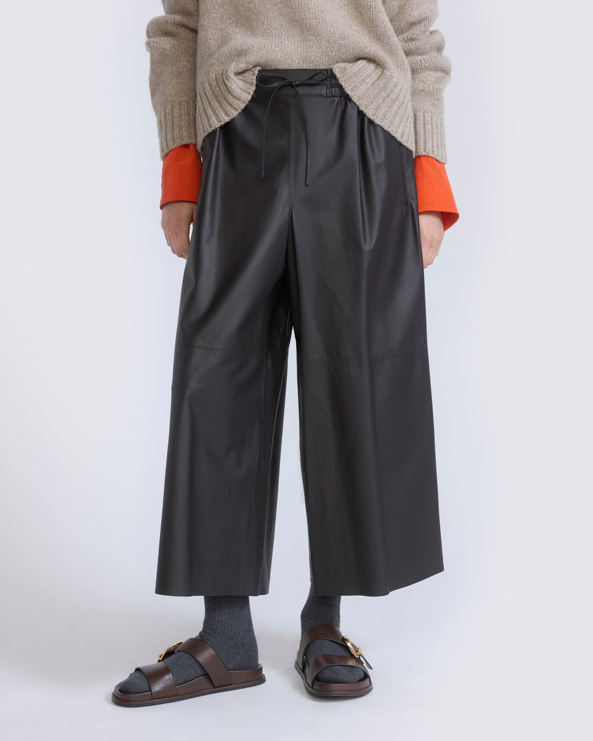 Jupe culotte en cuir d'agneau fin