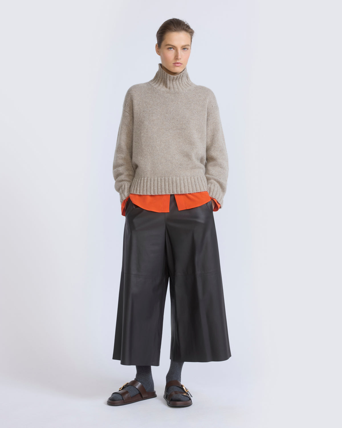 Jupe culotte en cuir d'agneau fin