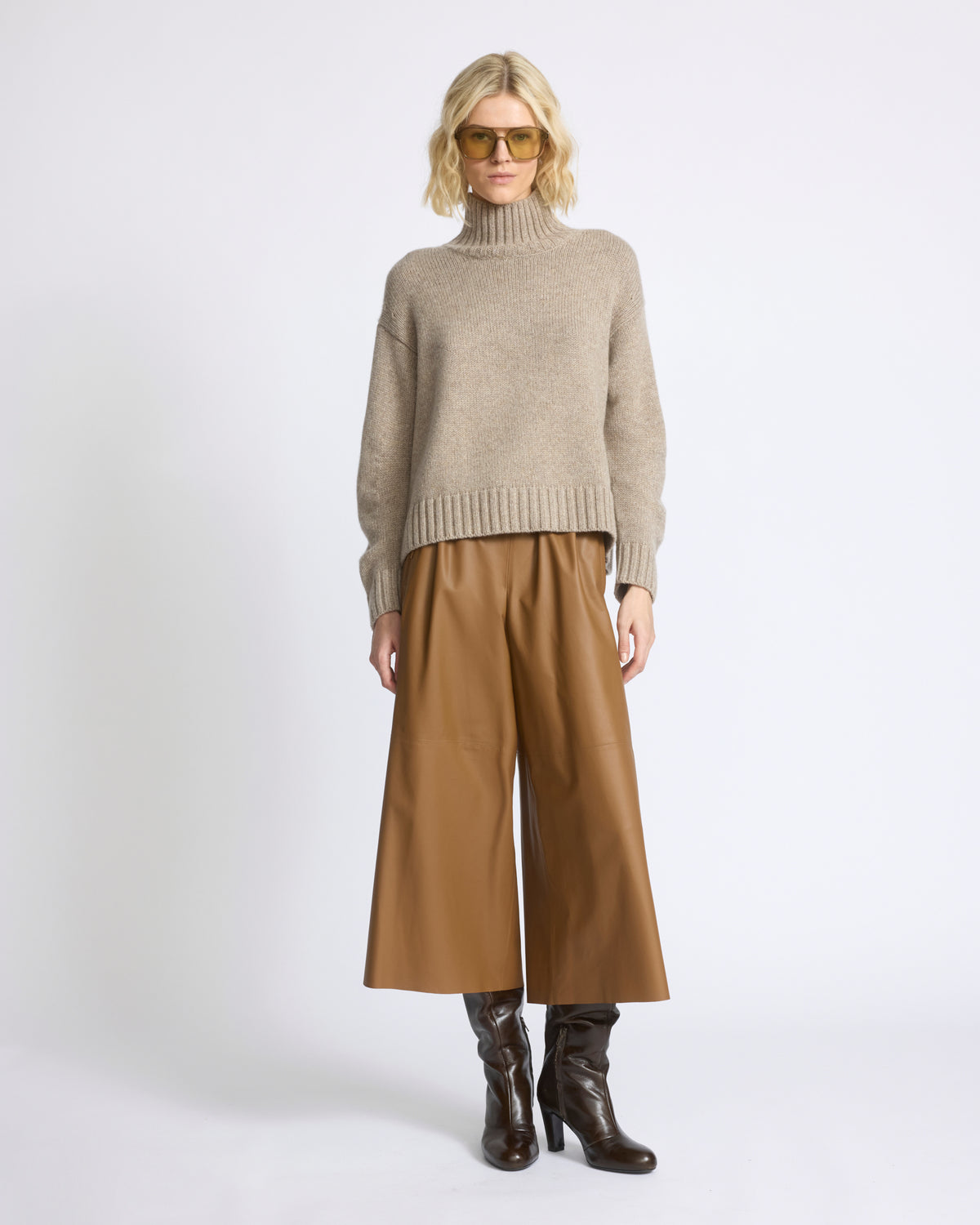 Jupe culotte en cuir d'agneau fin - Yves Salomon - Nouvelle collection Automne Hiver