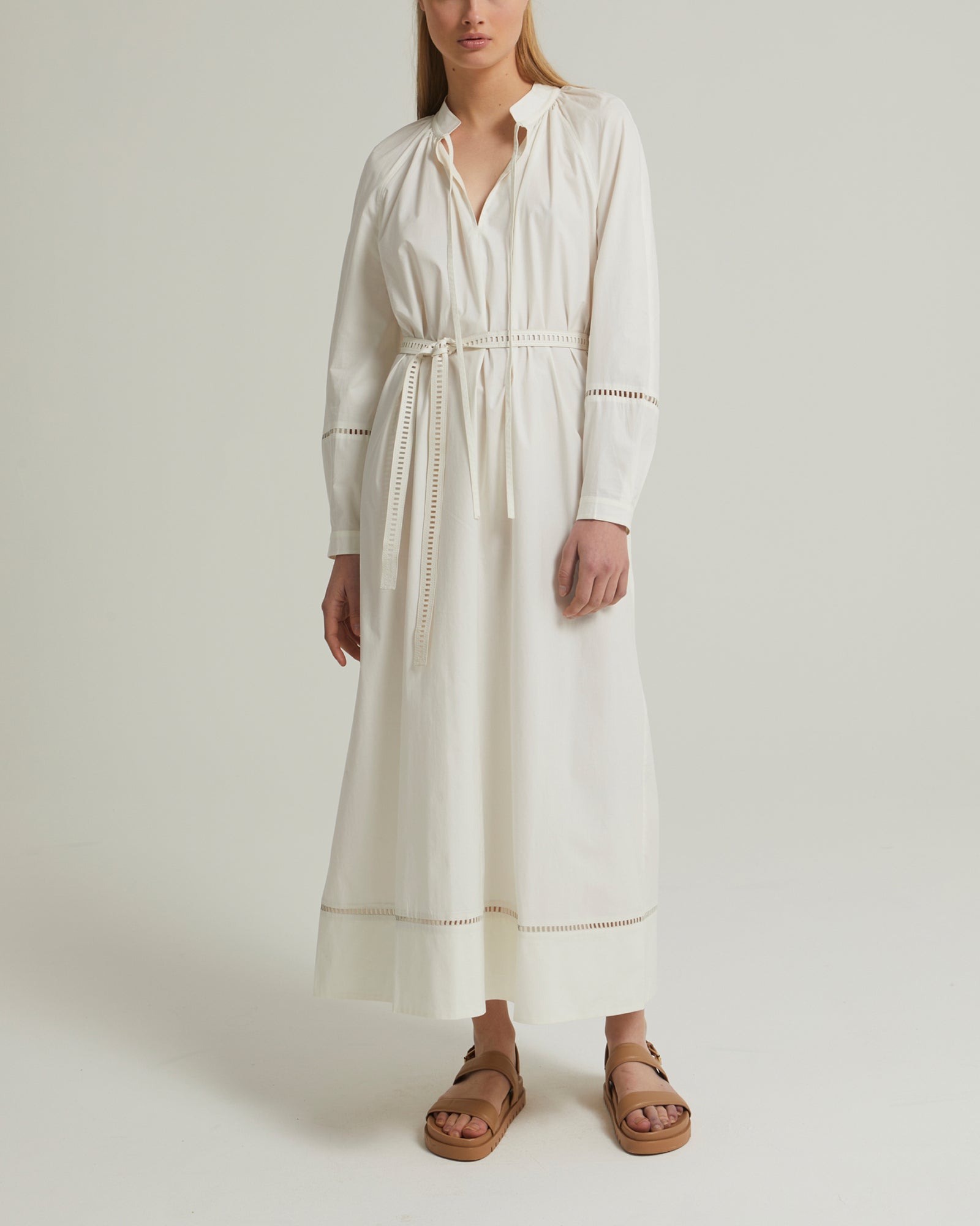 robe-fluide-ceinturee-en-coton-avec-broderie-de-cuir-blanc-22eyr00527cbrwa1042 -Yves Salomon