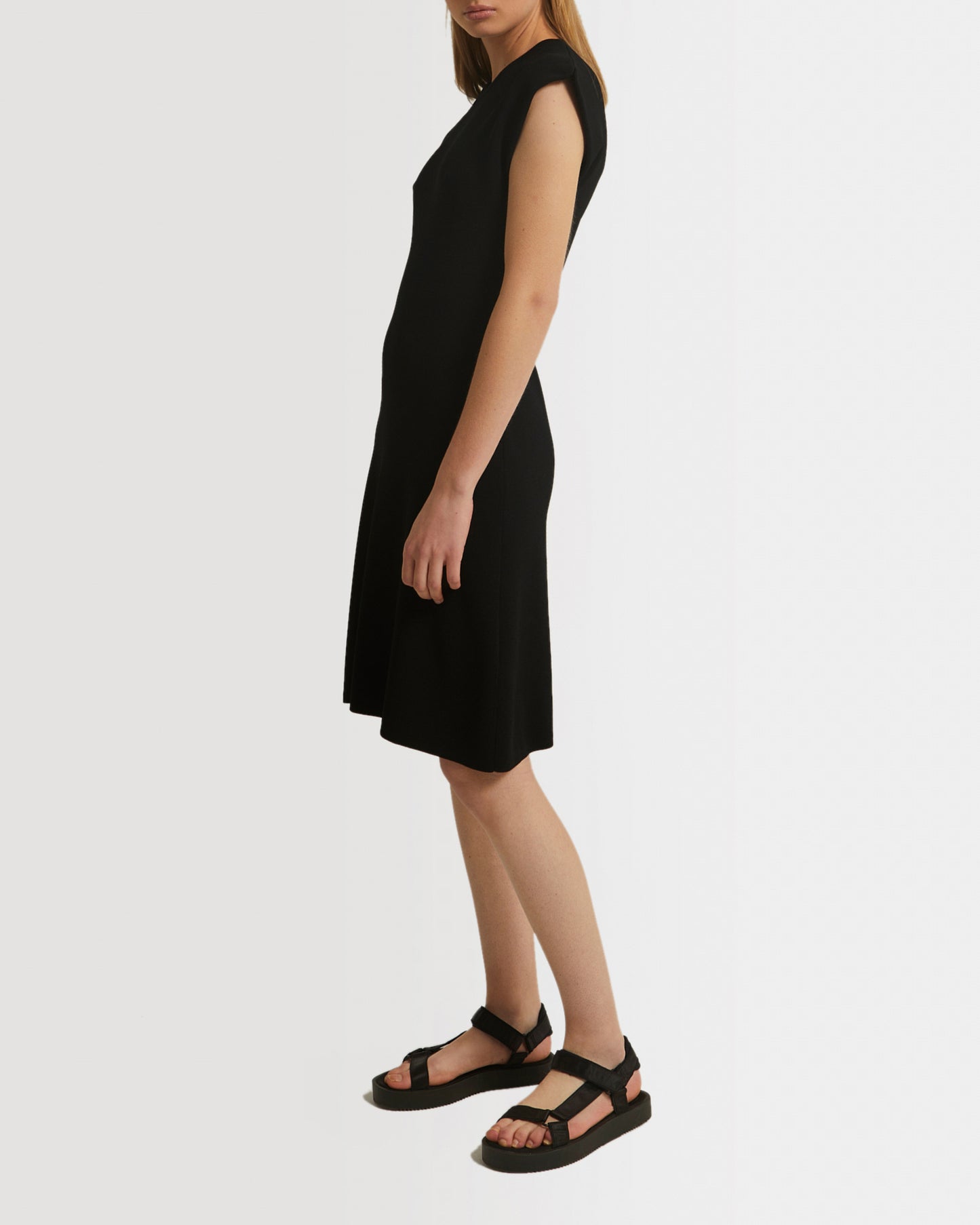 Robe courte sans manches en maille stretch noir Yves Salomon