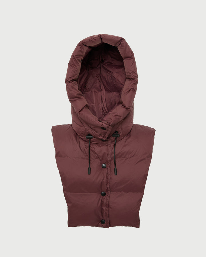 Padded hood bib in water-repellent technical fabric