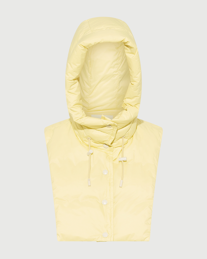 Doudoune plastron à capuche en tissu technique imperméable- Yves Salomon - Nouvelle collection Automne Hiver