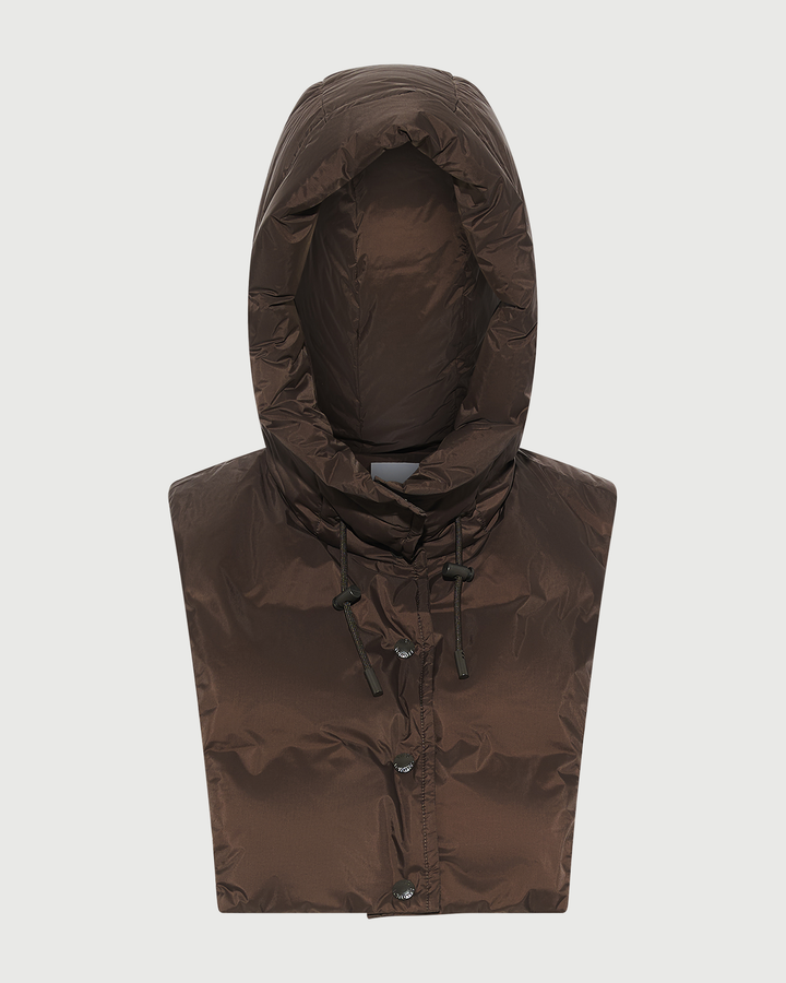 Doudoune plastron à capuche en tissu technique imperméable- Yves Salomon - Nouvelle collection Automne Hiver