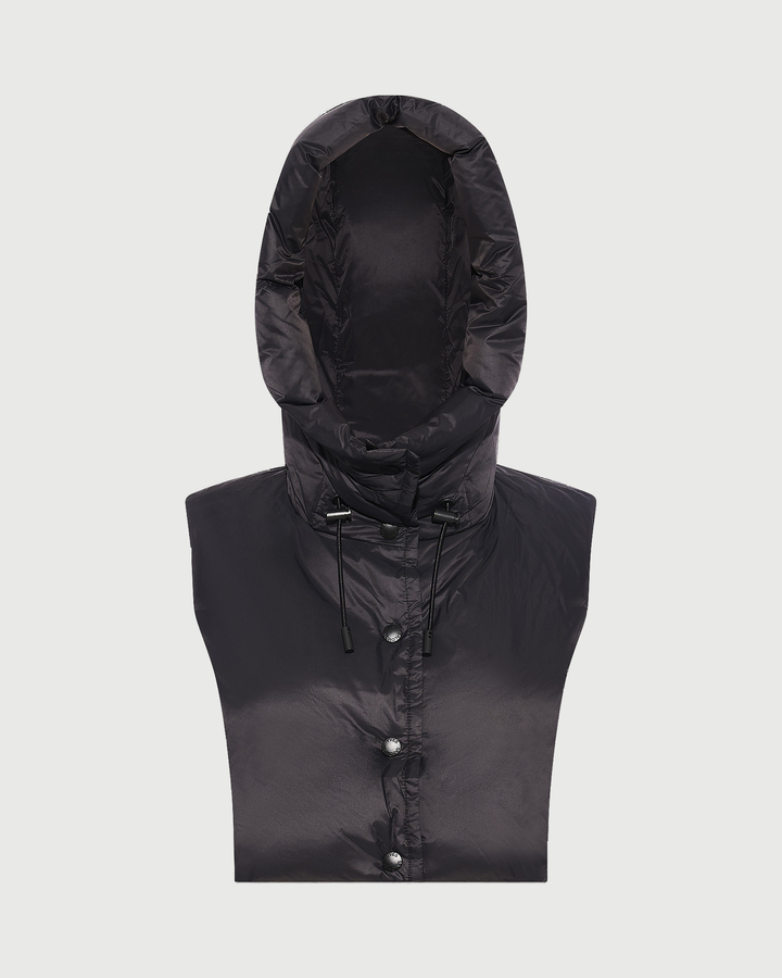 Doudoune plastron à capuche en tissu technique imperméable- Yves Salomon - Nouvelle collection Automne Hiver