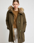 Long Iconic parka in cotton gabardine with coyote and rabbit fur