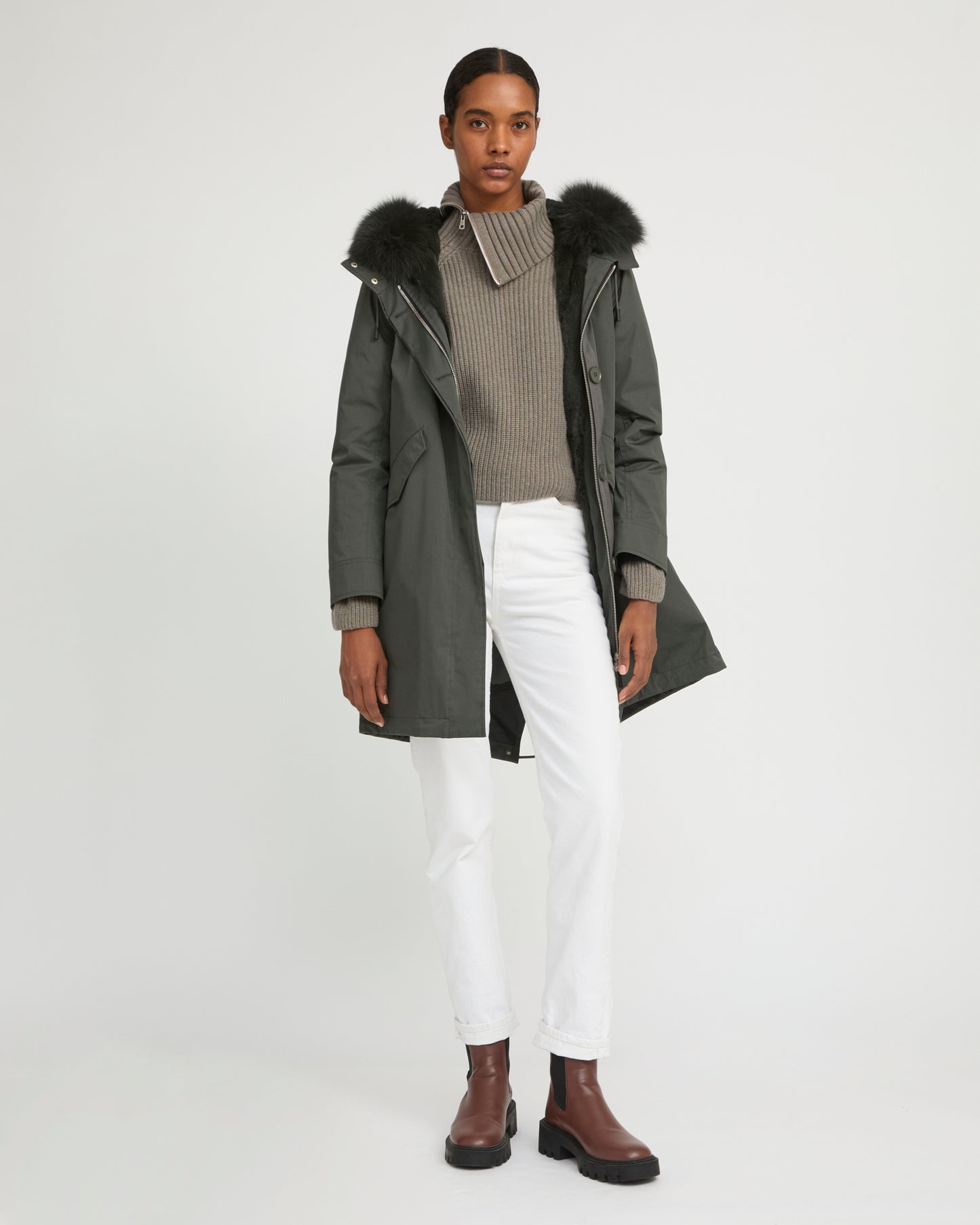 Parka iconique longue en coton mélangé imperméable avec fourrure de renard et lapin -Yves Salomon