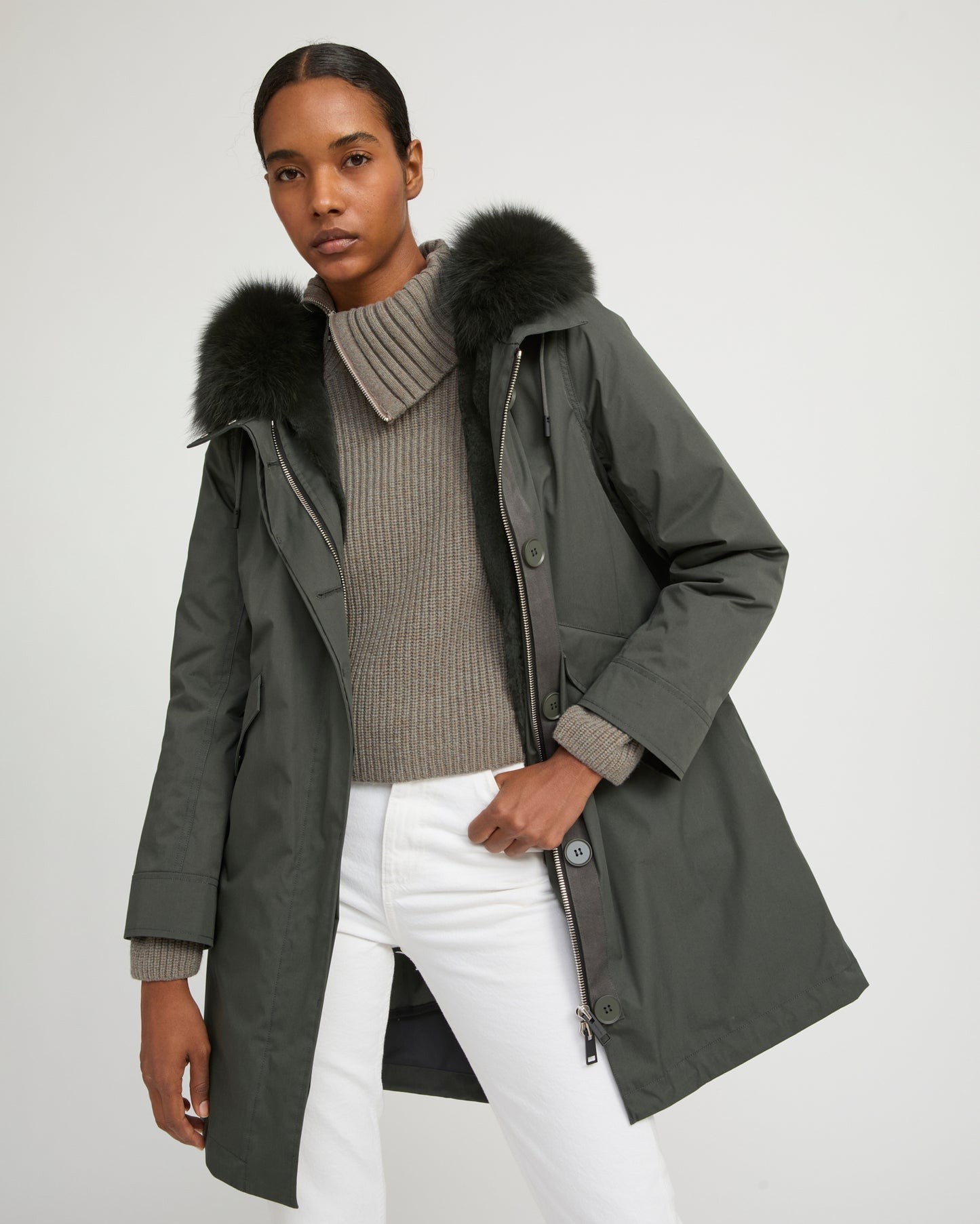 Parka iconique longue en coton mélangé imperméable avec fourrure de renard et lapin -Yves Salomon