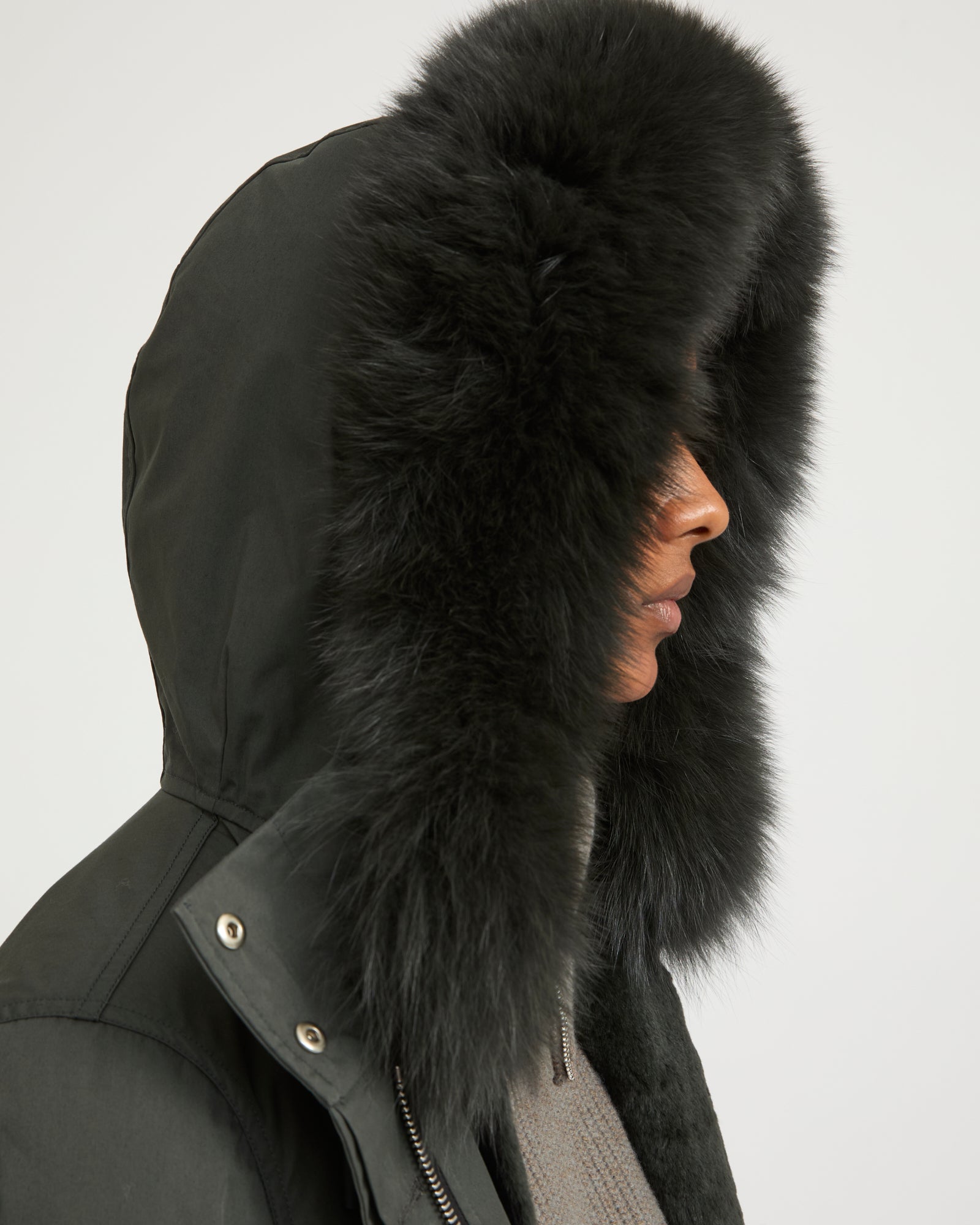 イヴサロモン　ショート丈　ラビットファー　pe様 コットンブレンドのパーカ、フォックス＆ラビットファー