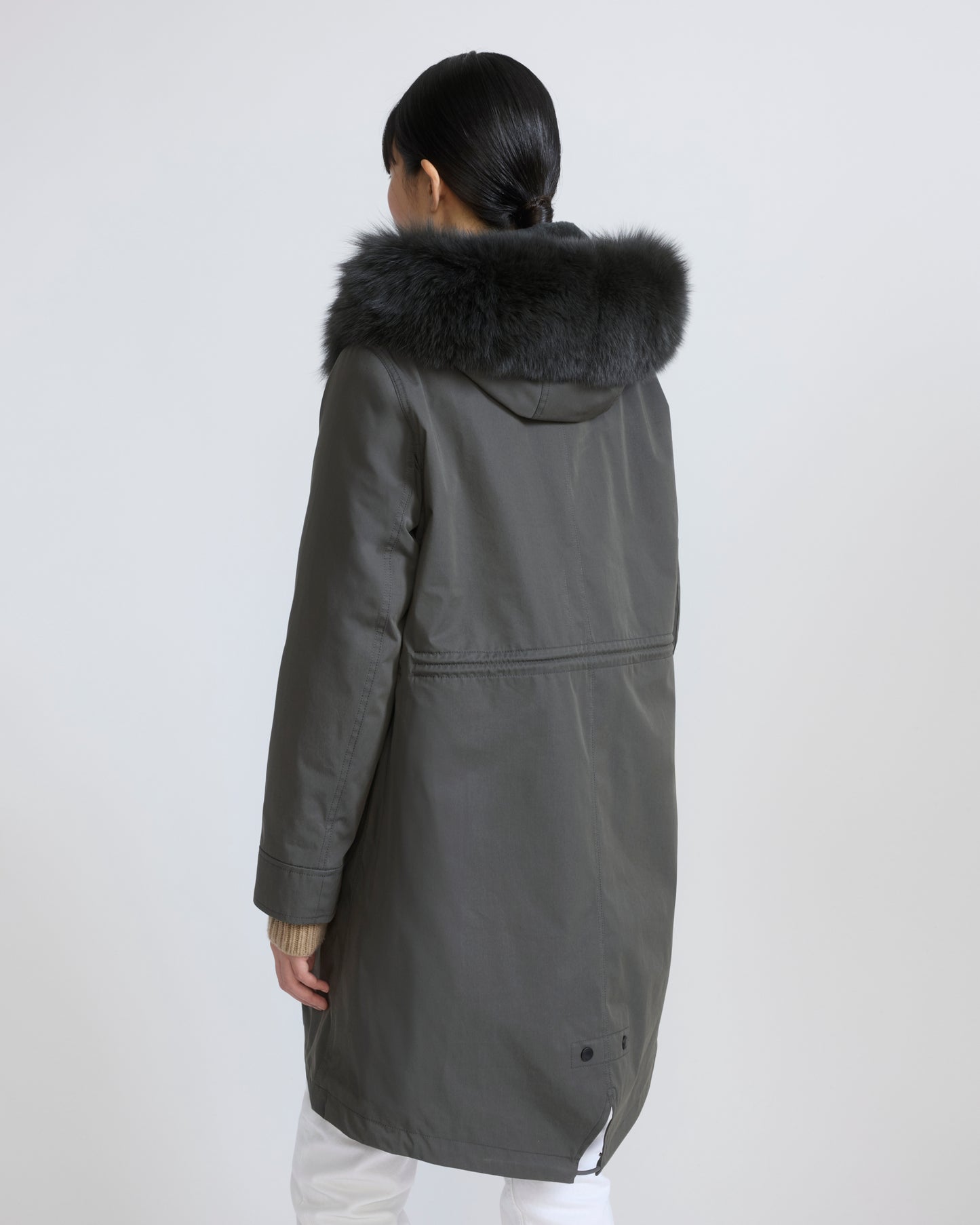 Long Iconic parka in waterproof cotton blend with fox and rabbit fur
