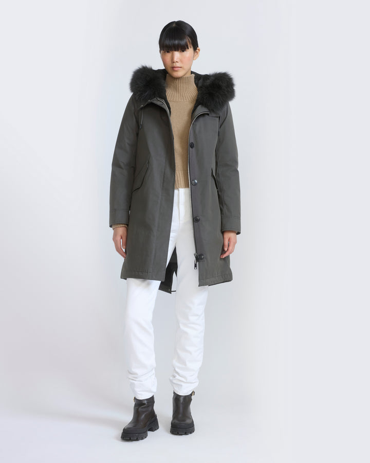 Parka iconique longue en coton mélangé imperméable avec fourrure de renard et lapin
