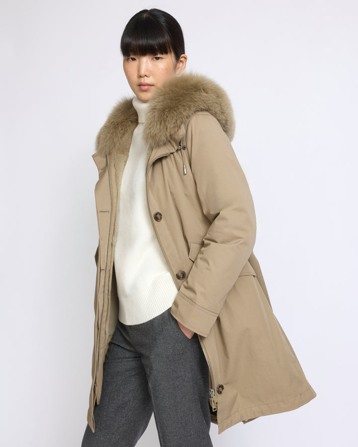 Parka iconique longue en coton mélangé imperméable avec fourrure de renard et lapin - Yves Salomon - Nouvelle collection Automne Hiver