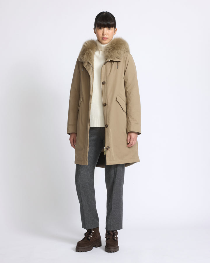 Parka iconique longue en coton mélangé imperméable avec fourrure de renard et lapin - Yves Salomon - Nouvelle collection Automne Hiver