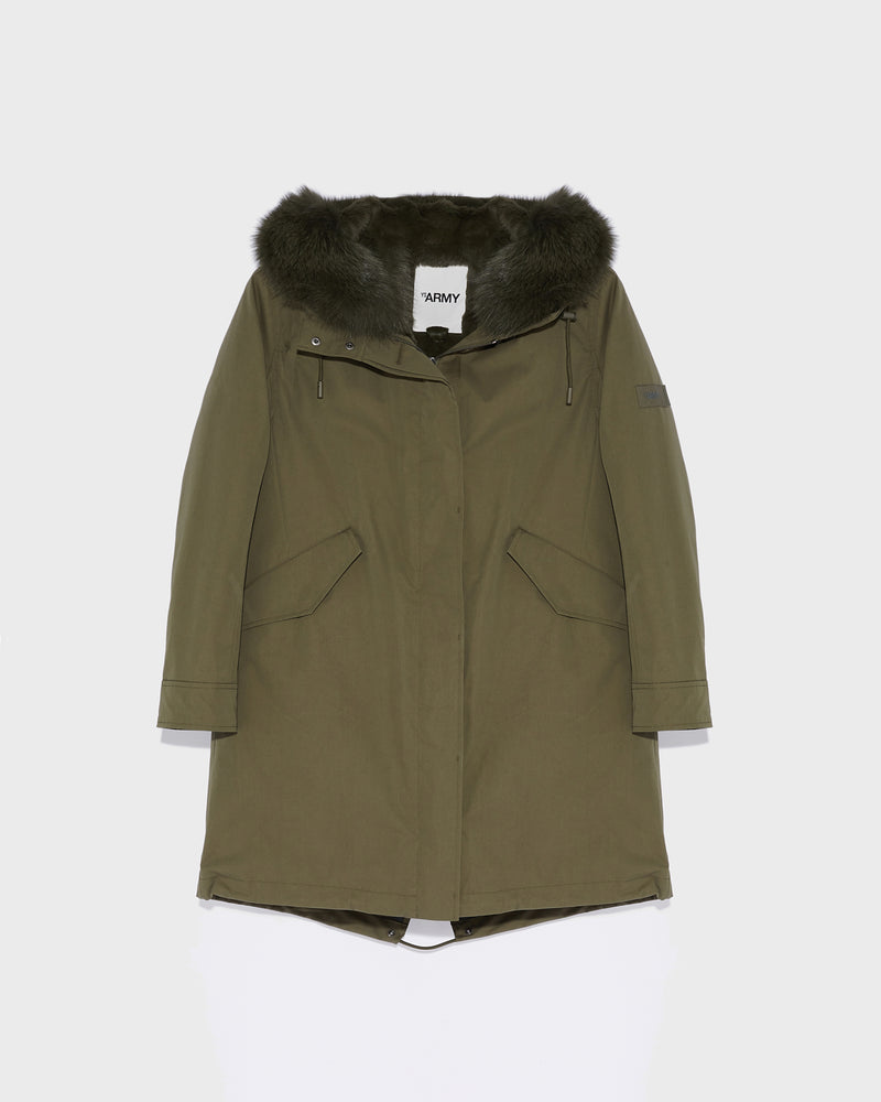 Regular parka in waterproof cotton blend with fox and rabbit fur