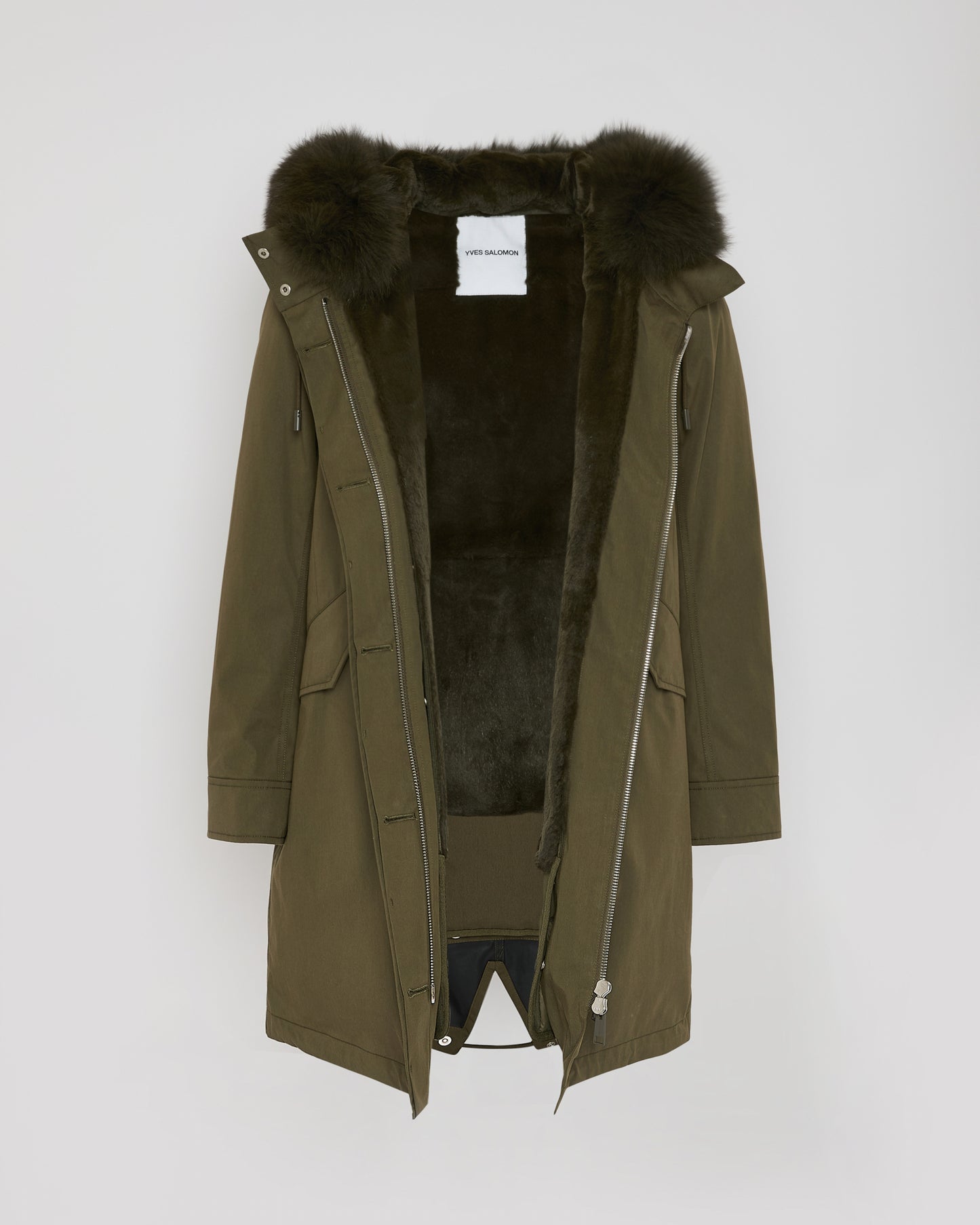 Parka iconique longue en coton mélangé imperméable avec fourrure de renard et lapin -Yves Salomon