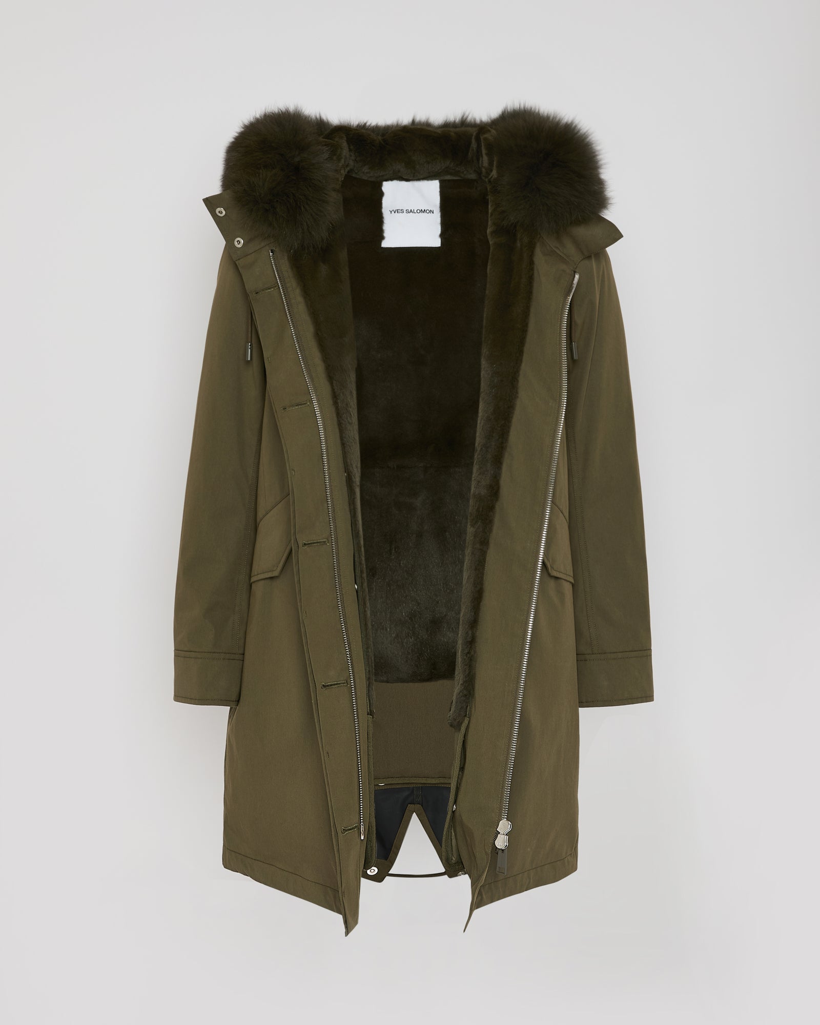 Parka iconique longue en coton mélangé imperméable avec fourrure de renard et lapin -Yves Salomon