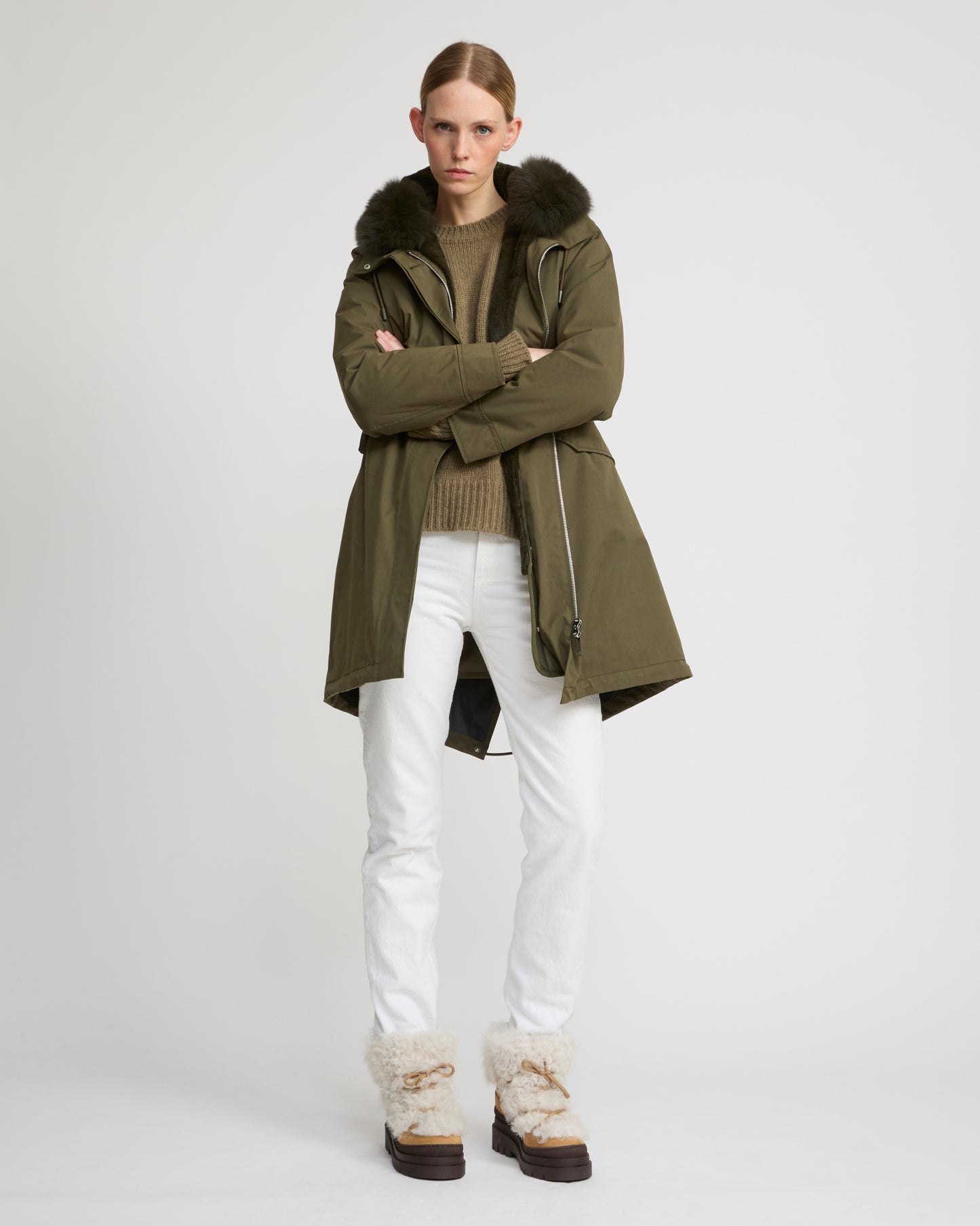 Parka iconique longue en coton mélangé imperméable avec fourrure de renard et lapin -Yves Salomon