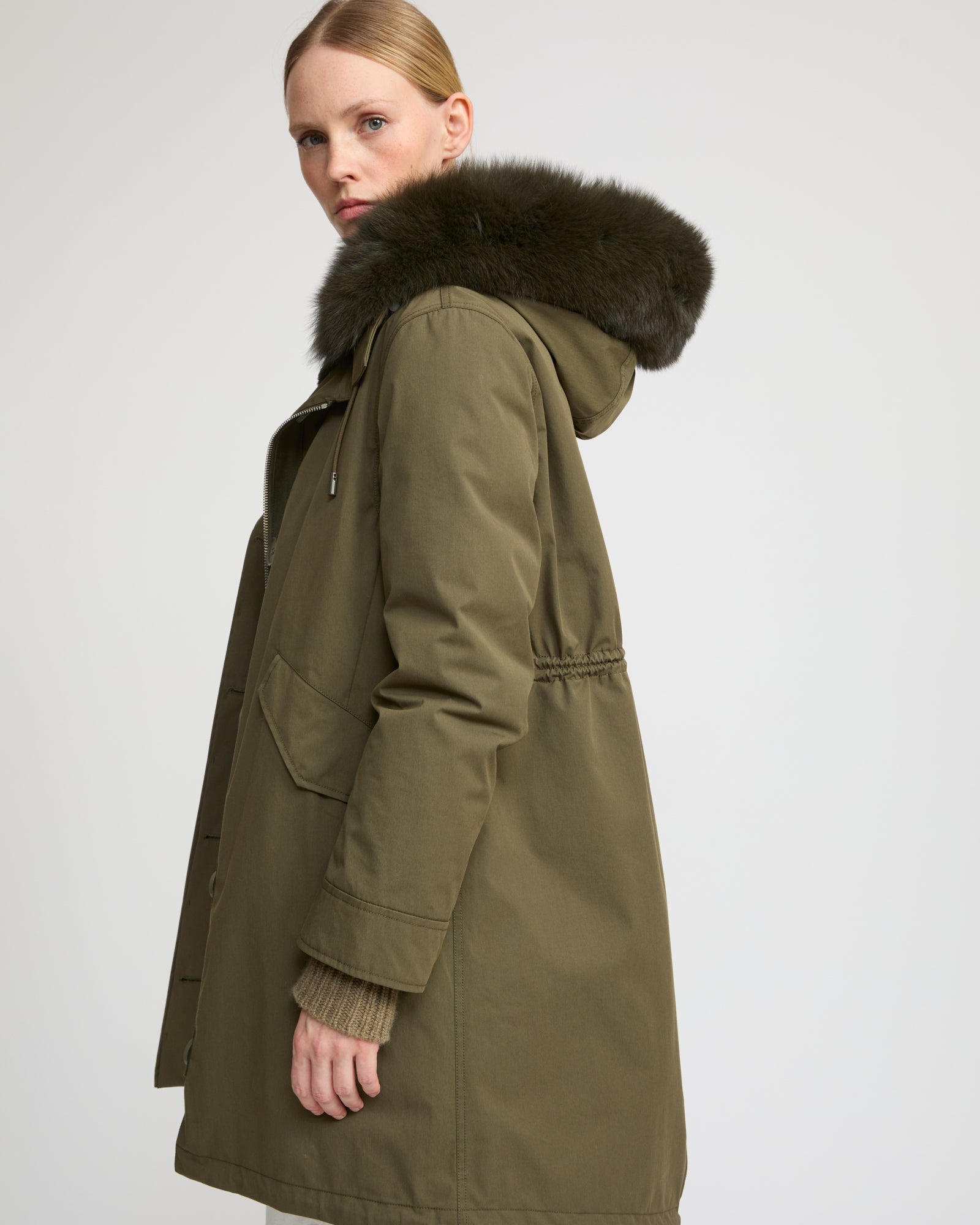 Parka iconique longue en coton mélangé imperméable avec fourrure de renard et lapin -Yves Salomon
