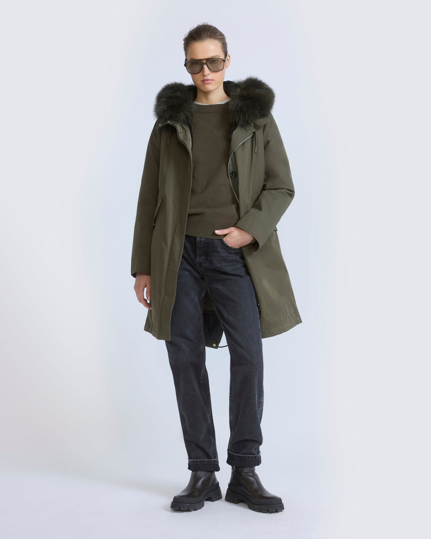 Long Iconic parka in waterproof cotton blend with fox and rabbit fur