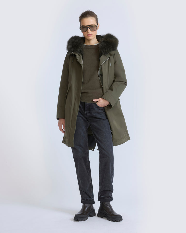 Parka iconique longue en coton mélangé imperméable avec fourrure de renard et lapin