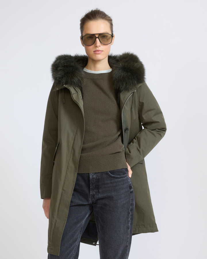Parka iconique longue en coton mélangé imperméable avec fourrure de renard et lapin