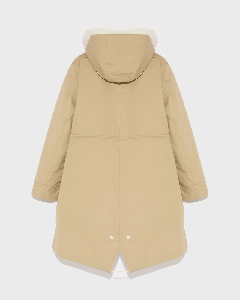 Parka iconique longue en coton mélangé imperméable avec fourrure de renard et lapin