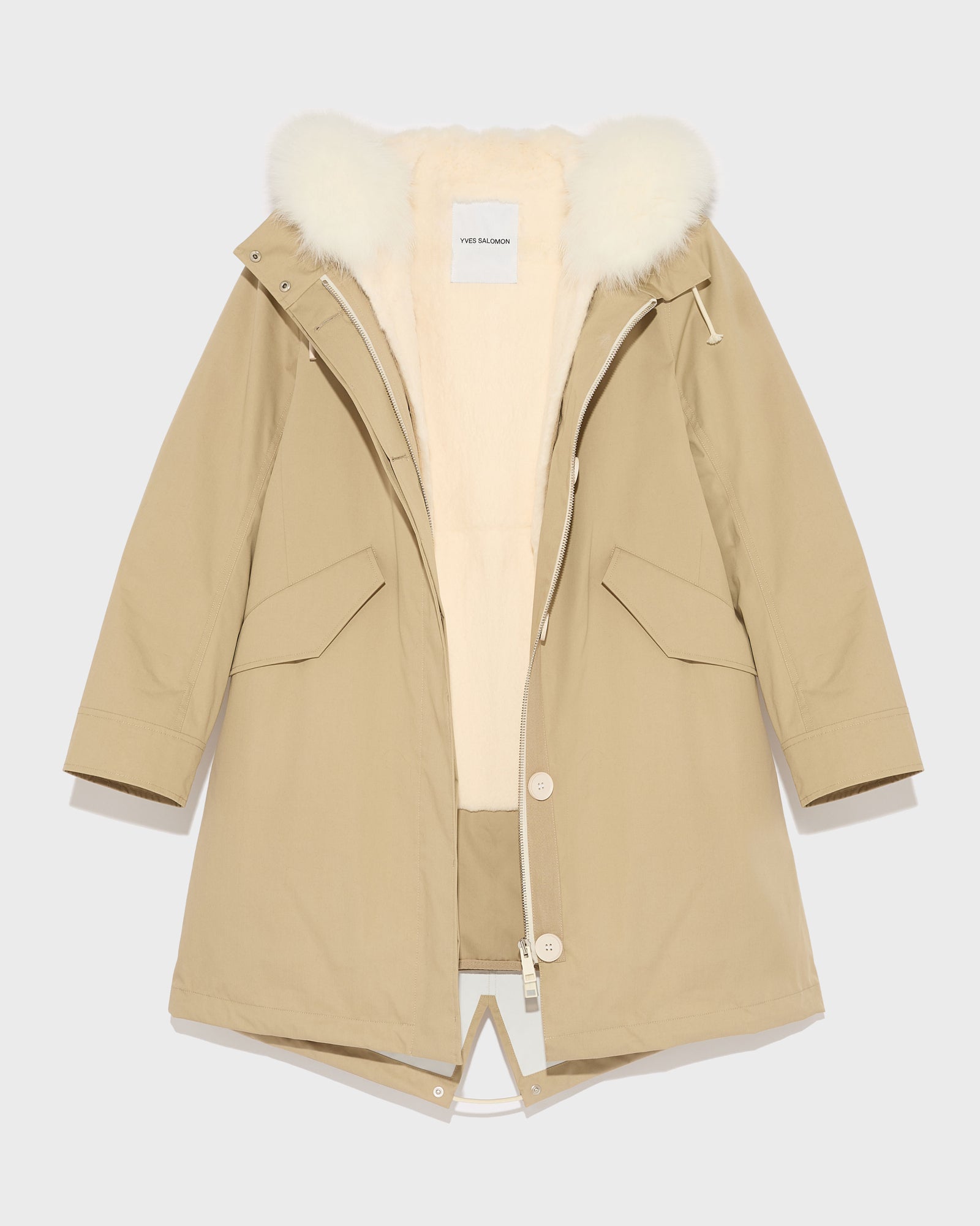 Parka in waterproof cotton blend with fox fur - Beige - Yves