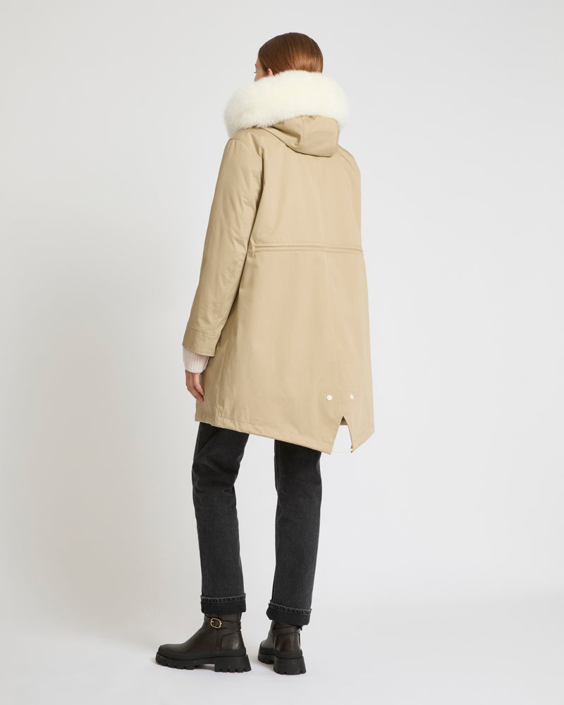 Parka iconique longue en coton mélangé imperméable avec fourrure de renard et lapin