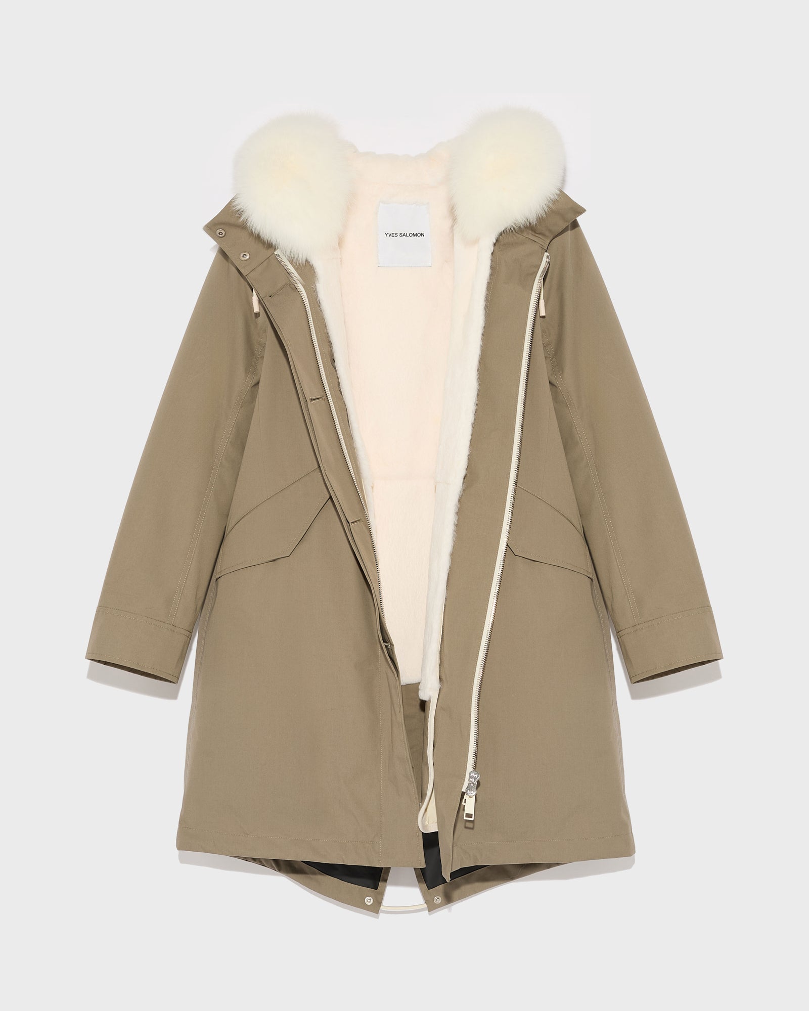 Wodoodporna parka z futrem lisa i królika - Khaki - Yves Salomon