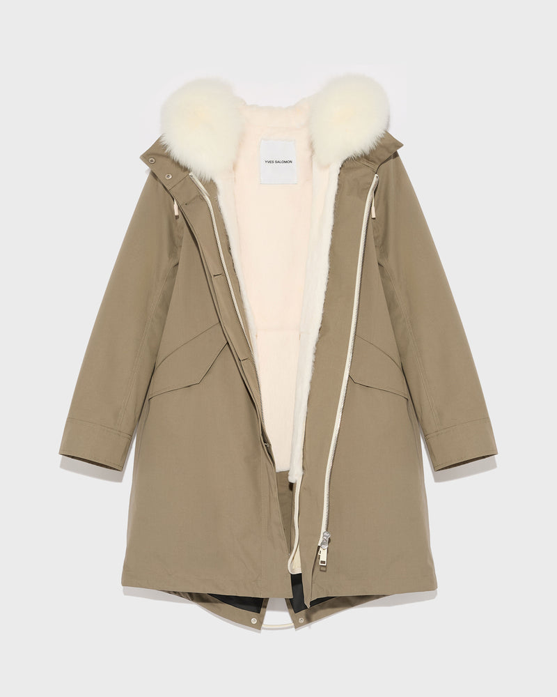 Parka iconique longue en coton mélangé imperméable avec fourrure de renard et lapin