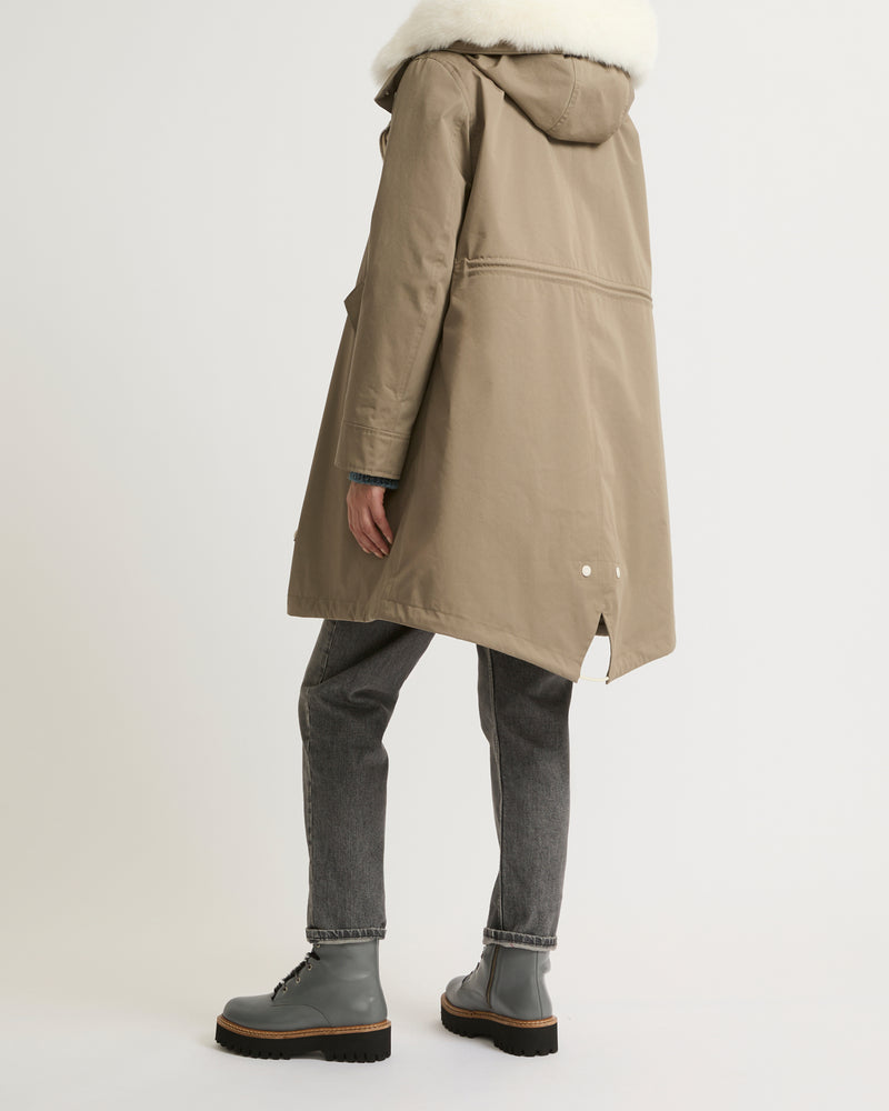 Parka iconique longue en coton mélangé imperméable avec fourrure de renard et lapin