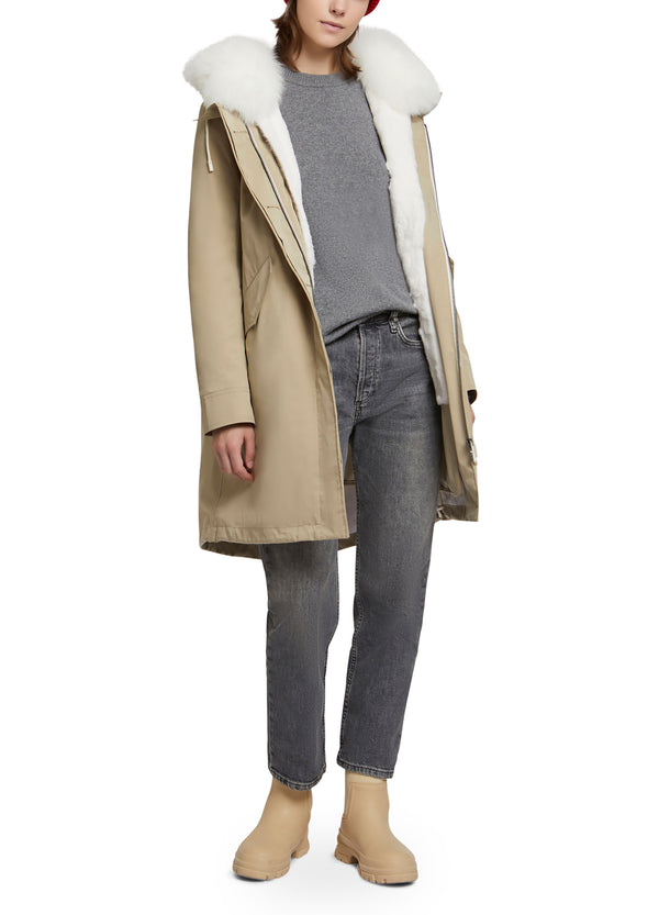 Parka en coton mélangé waterproof avec fourrure de renard et lapin