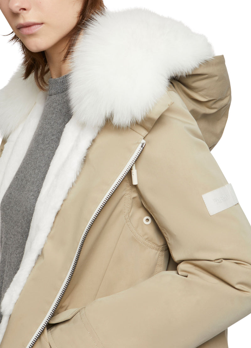 Parka en coton mélangé waterproof avec fourrure de renard et lapin