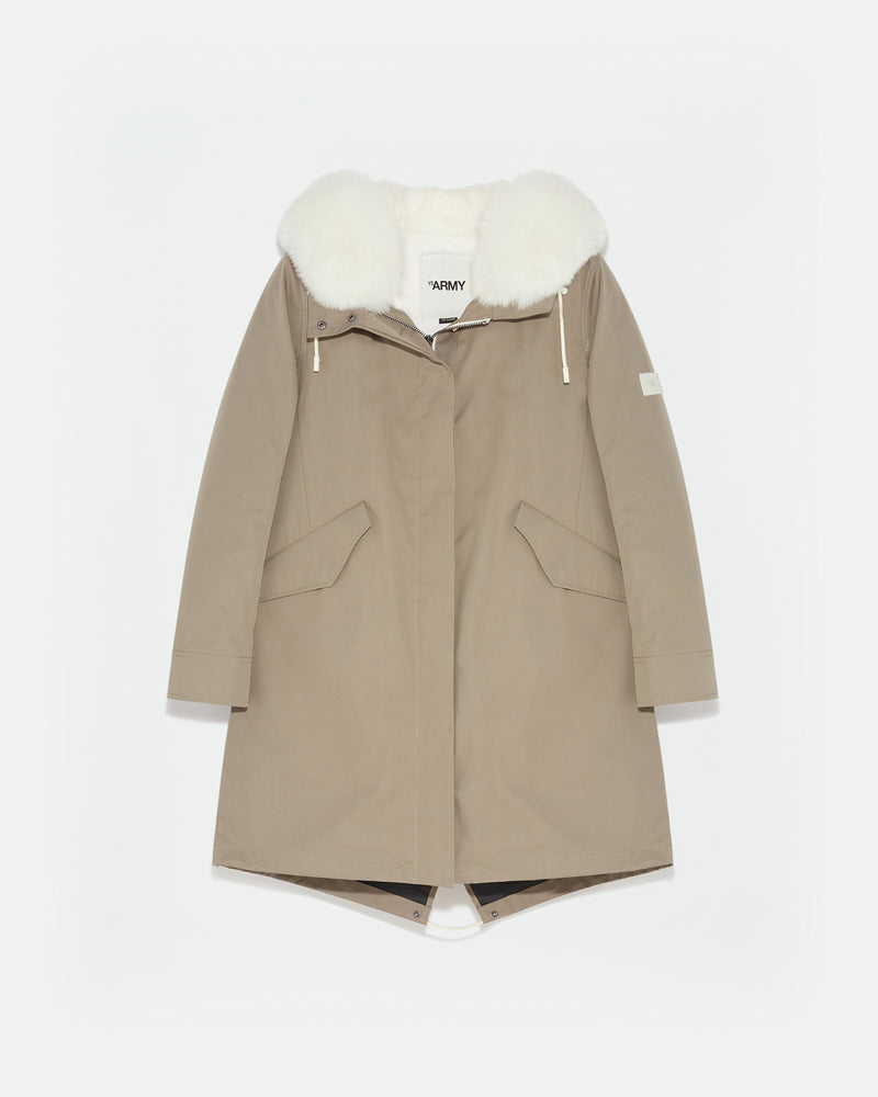 Regular parka in waterproof cotton blend with fox and rabbit fur