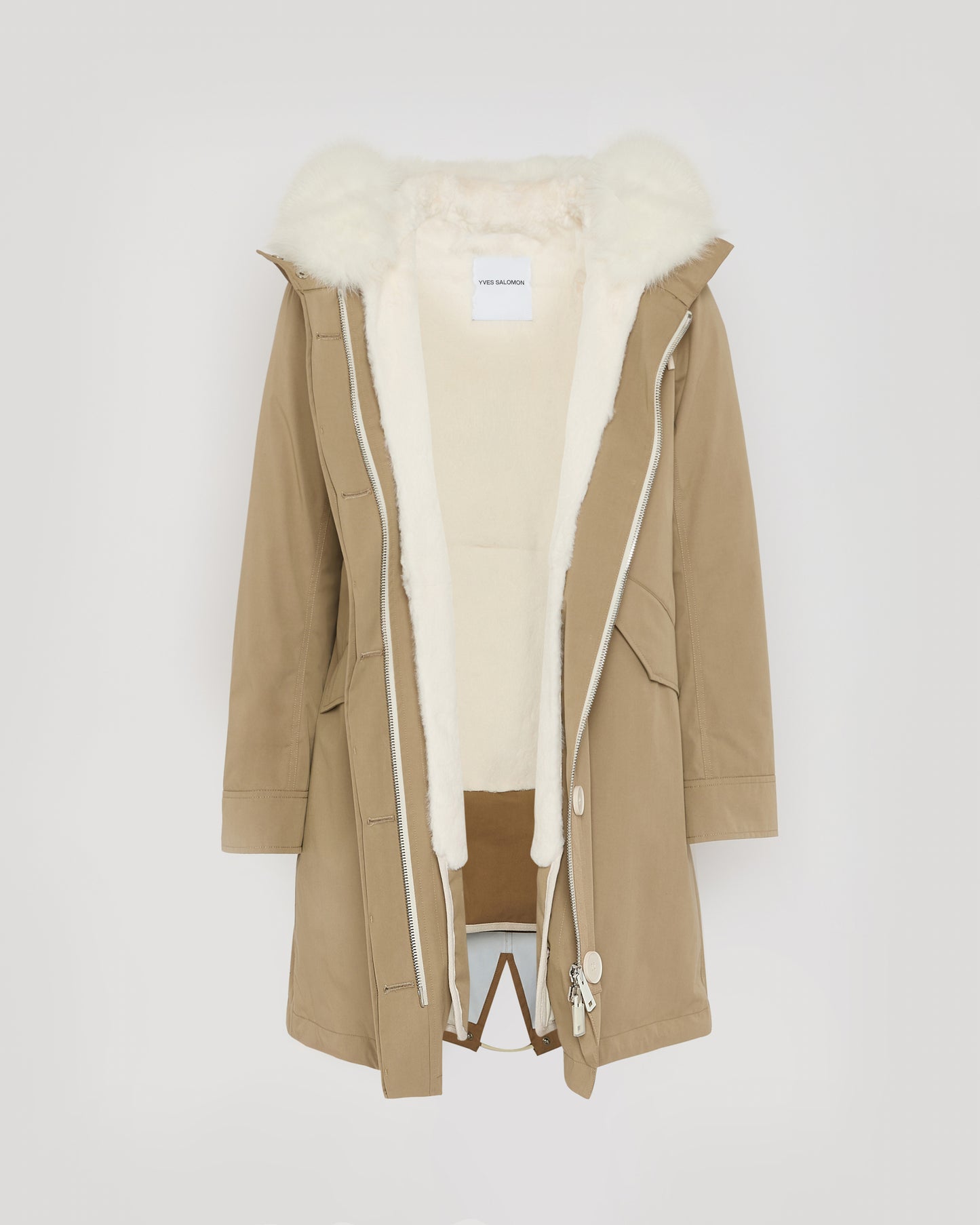Parka iconique longue en coton mélangé imperméable avec fourrure de renard et lapin -Yves Salomon