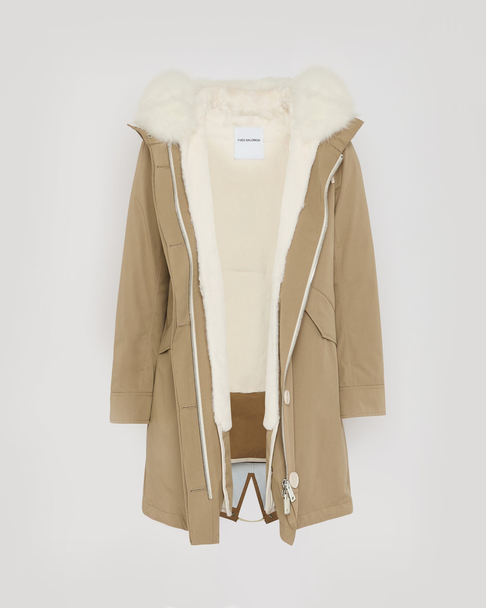 Parka iconique longue en coton mélangé imperméable avec fourrure de renard et lapin -Yves Salomon