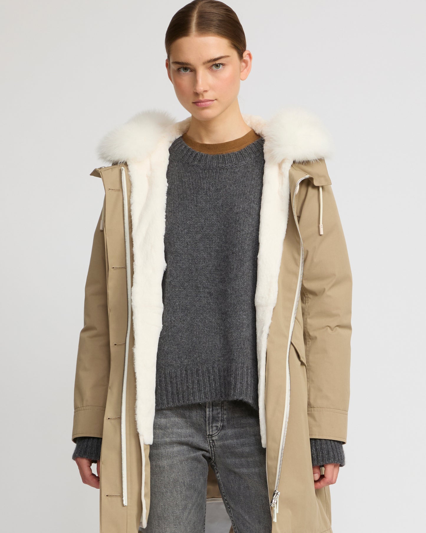 Parka iconique longue en coton mélangé imperméable avec fourrure de renard et lapin -Yves Salomon