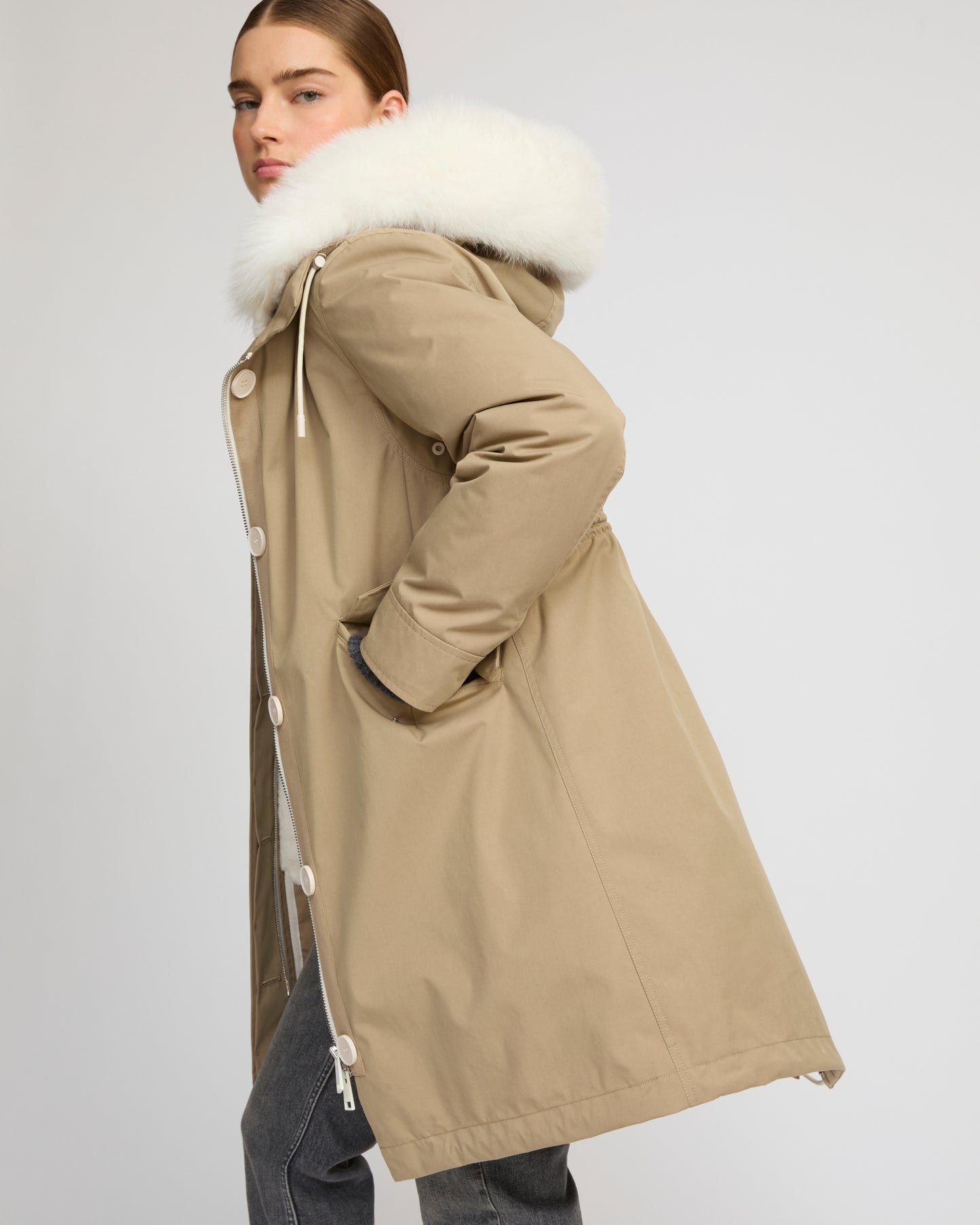 Parka iconique longue en coton mélangé imperméable avec fourrure de renard et lapin -Yves Salomon