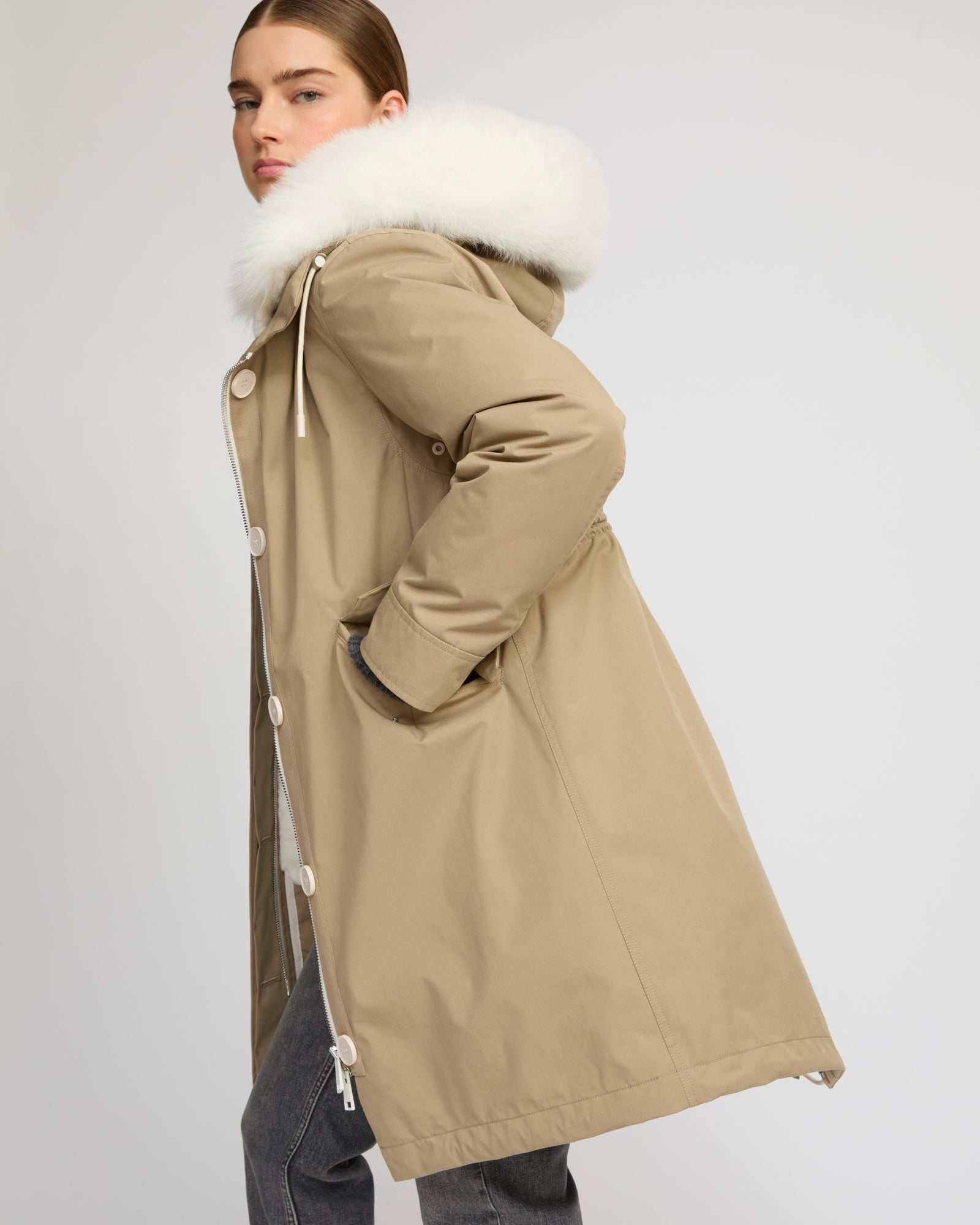 Parka iconique longue en coton mélangé imperméable avec fourrure de renard et lapin -Yves Salomon