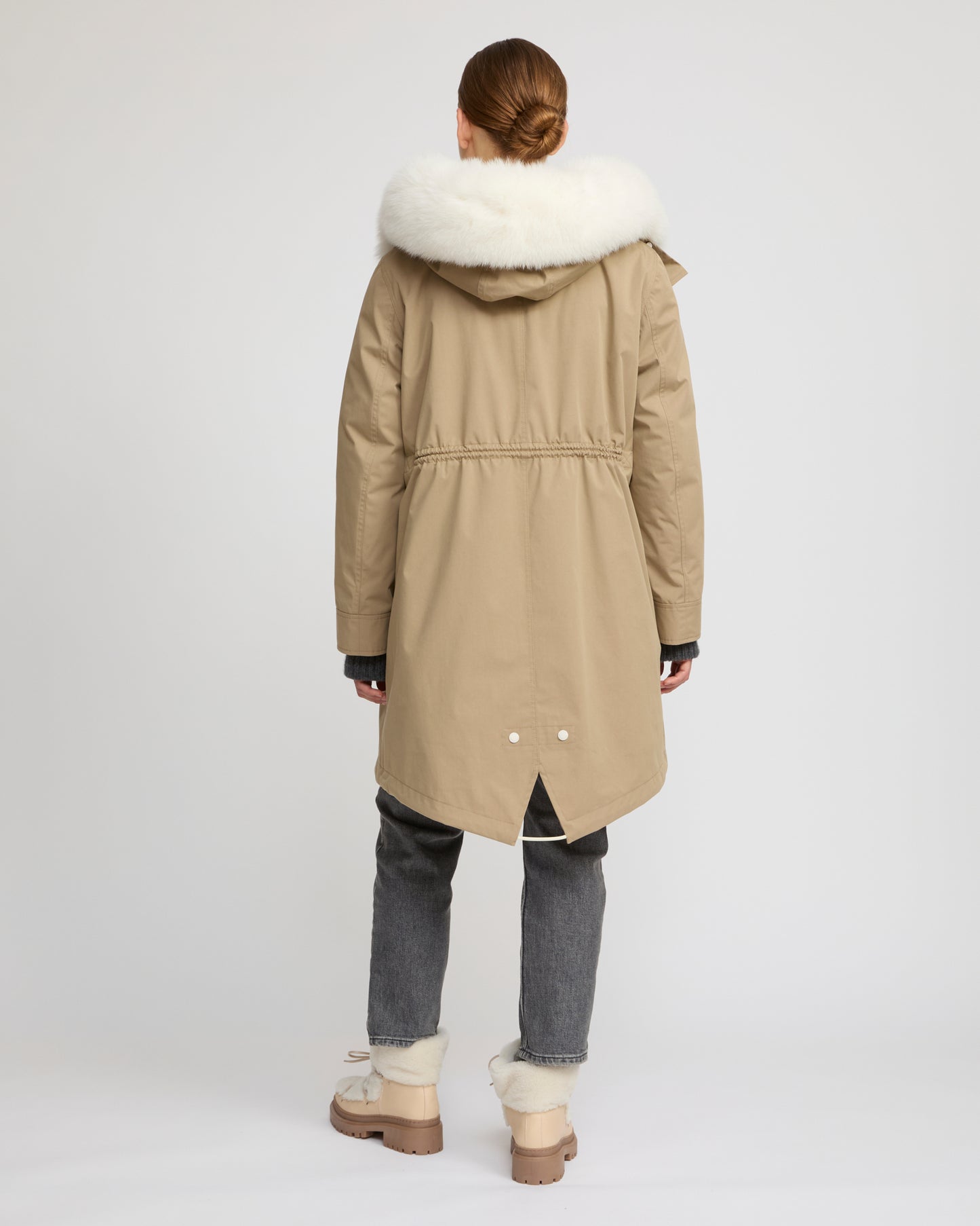 Parka iconique longue en coton mélangé imperméable avec fourrure de renard et lapin -Yves Salomon