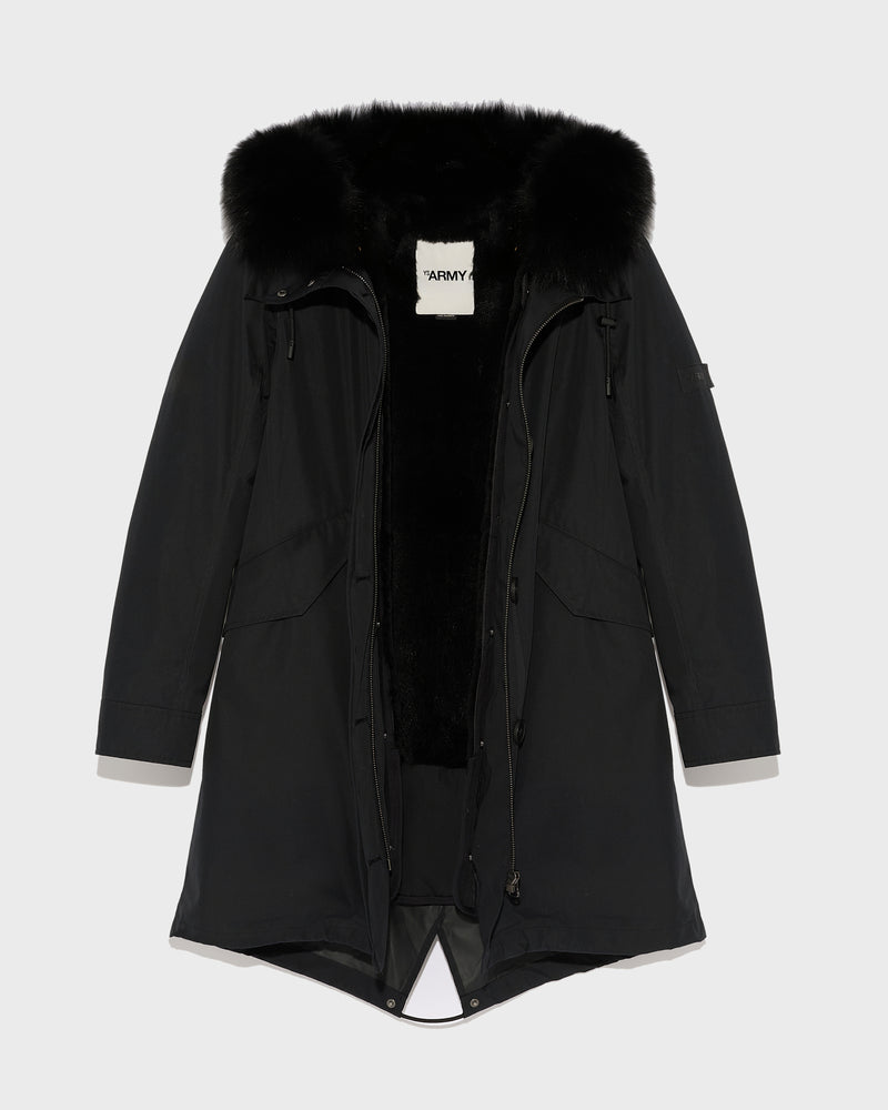 Parka en coton melange impermeable avec fourrure de renard et lapin