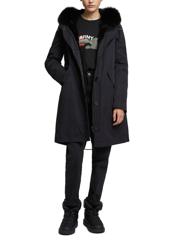 Parka en coton mélangé waterproof avec fourrure de renard et lapin