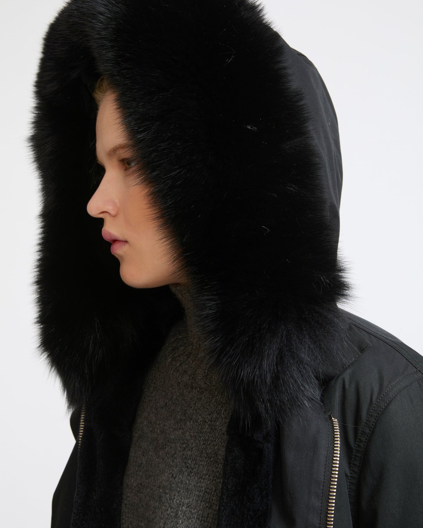 Parka iconique longue en coton mélangé imperméable avec fourrure de renard et lapin- Yves Salomon - Nouvelle collection Automne Hiver