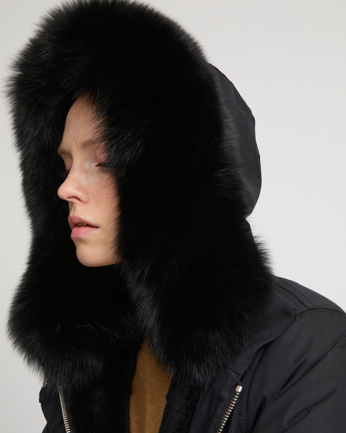 Parka iconique longue en coton mélangé imperméable avec fourrure de renard et lapin