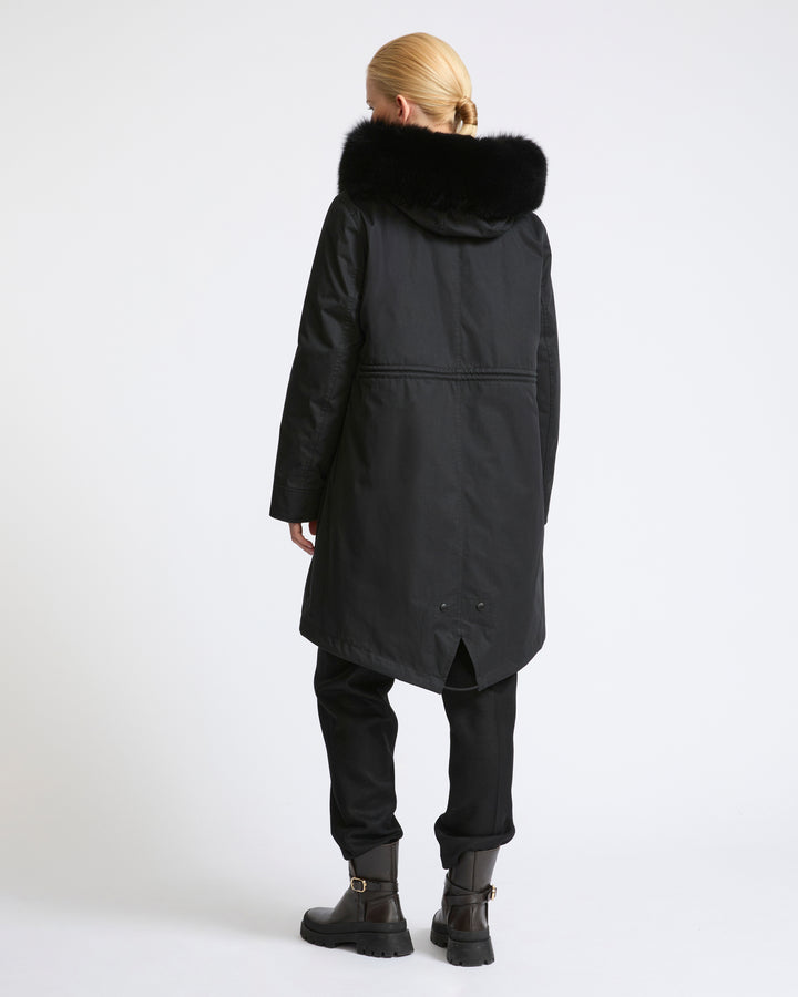 Parka iconique longue en coton mélangé imperméable avec fourrure de renard et lapin- Yves Salomon - Nouvelle collection Automne Hiver