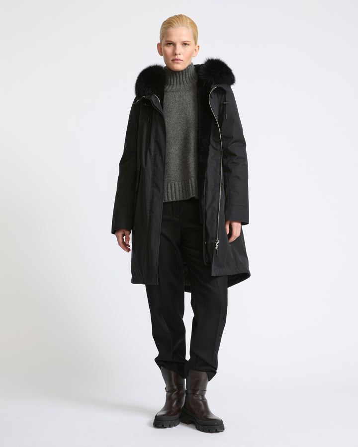 Parka iconique longue en coton mélangé imperméable avec fourrure de renard et lapin- Yves Salomon - Nouvelle collection Automne Hiver
