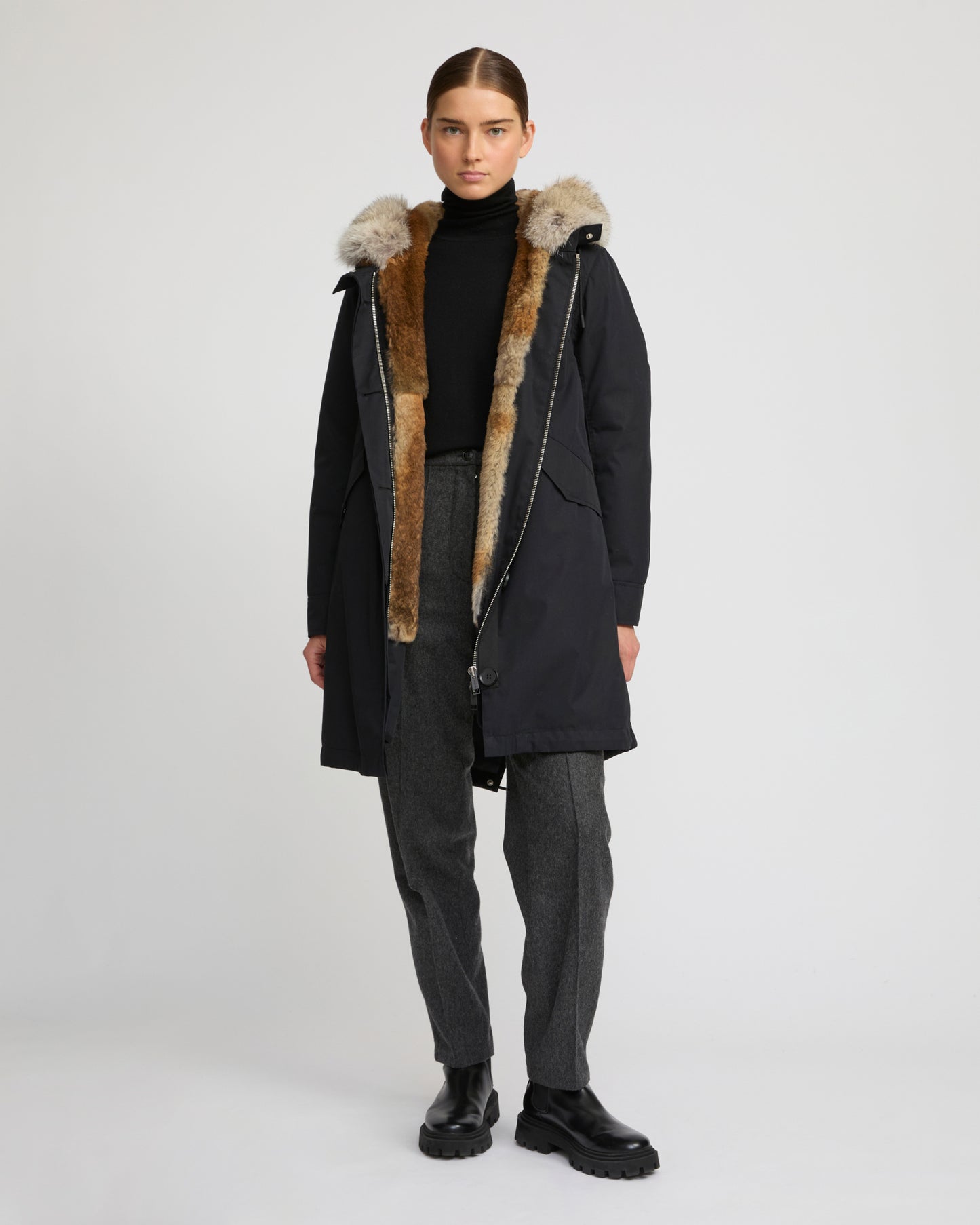 Regular parka in cotton blend and fur