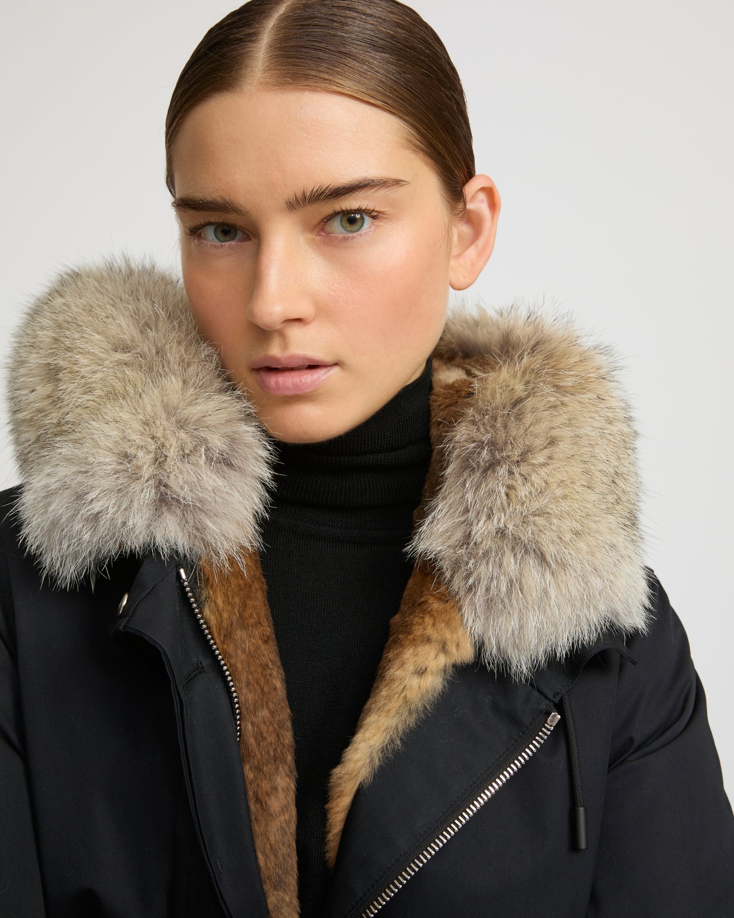 Regular parka in cotton blend and fur
