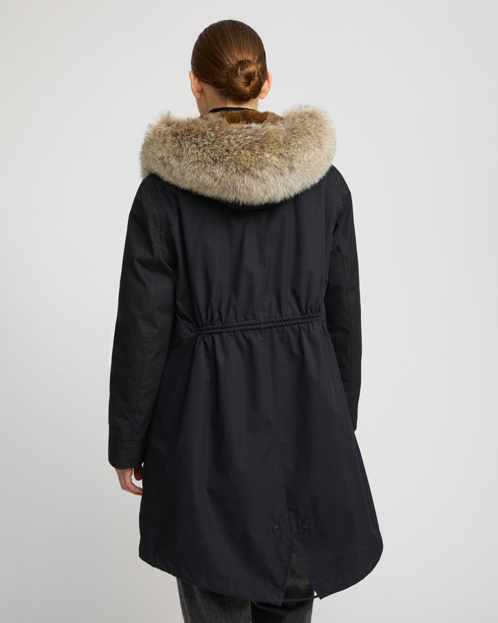 Regular parka in cotton blend and fur