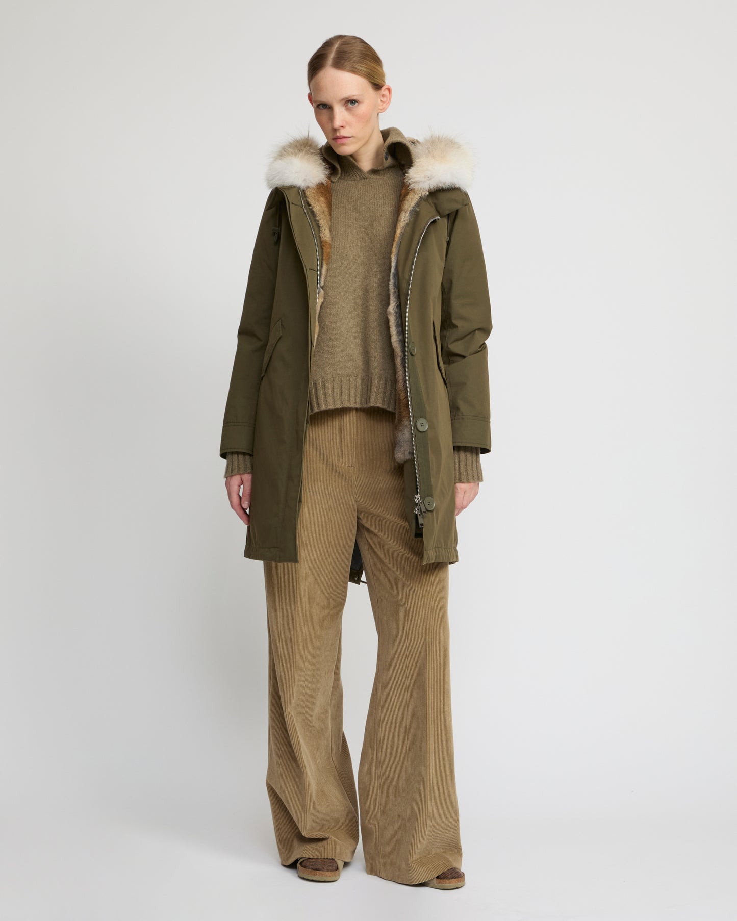 Regular parka in cotton blend and fur